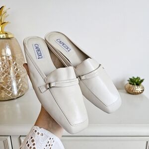 Vintage Capezio Jenna Leather Mule Loafers Ivory Sand Minimalist Square Toe 9M